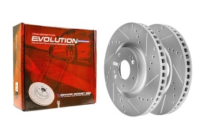 Передний тормозной диск Evolution с перфорацией и насечками, в покрытии GEOMET для Hyundai Santa Fe, Kia Sorento